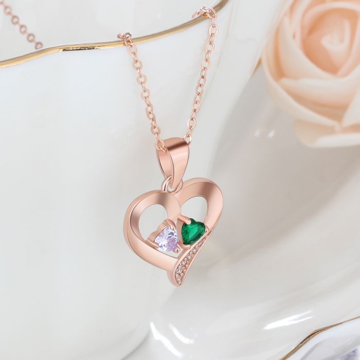 Personalized S925 Heart Necklace With Name & Birthstones Pendant Necklace