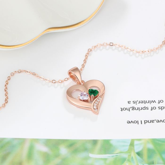 Personalized S925 Heart Necklace With Name & Birthstones Pendant Necklace