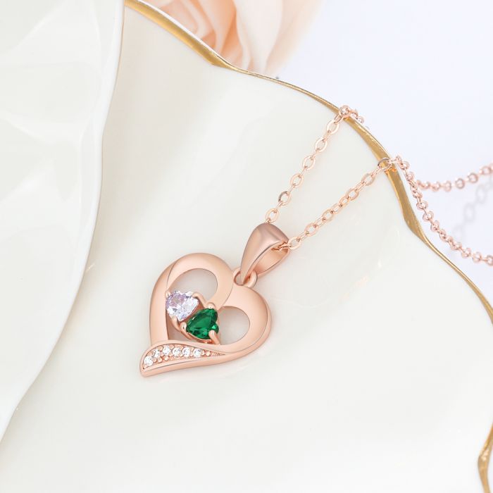 Personalized S925 Heart Necklace With Name & Birthstones Pendant Necklace