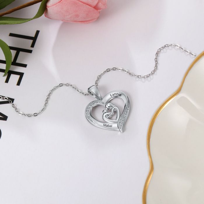 Personalized Heart Necklace- Birthstone & Name Engraved- Exclusive Mothers Day Gifts