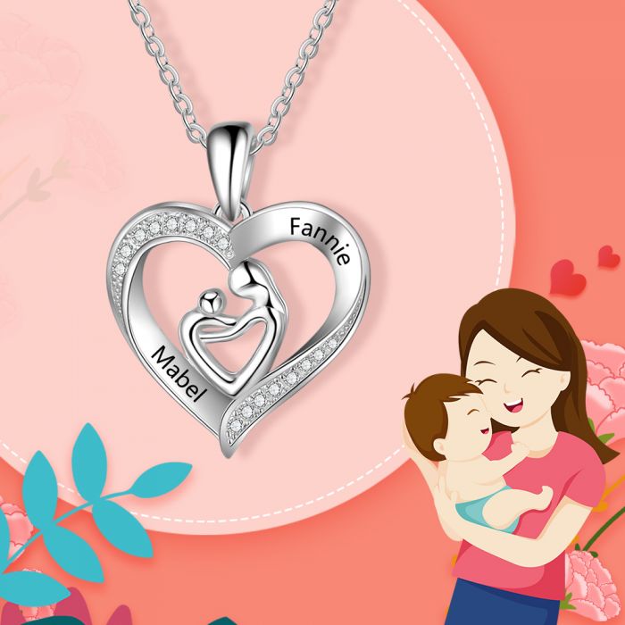 Personalized Heart Necklace- Birthstone & Name Engraved- Exclusive Mothers Day Gifts
