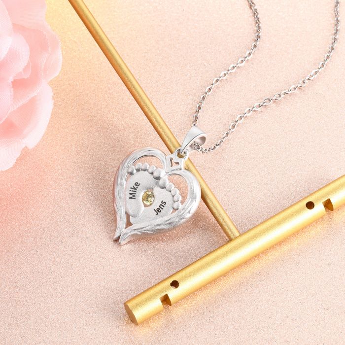 S925 Baby Feet Necklace For Mom- Heart Necklace For Mom