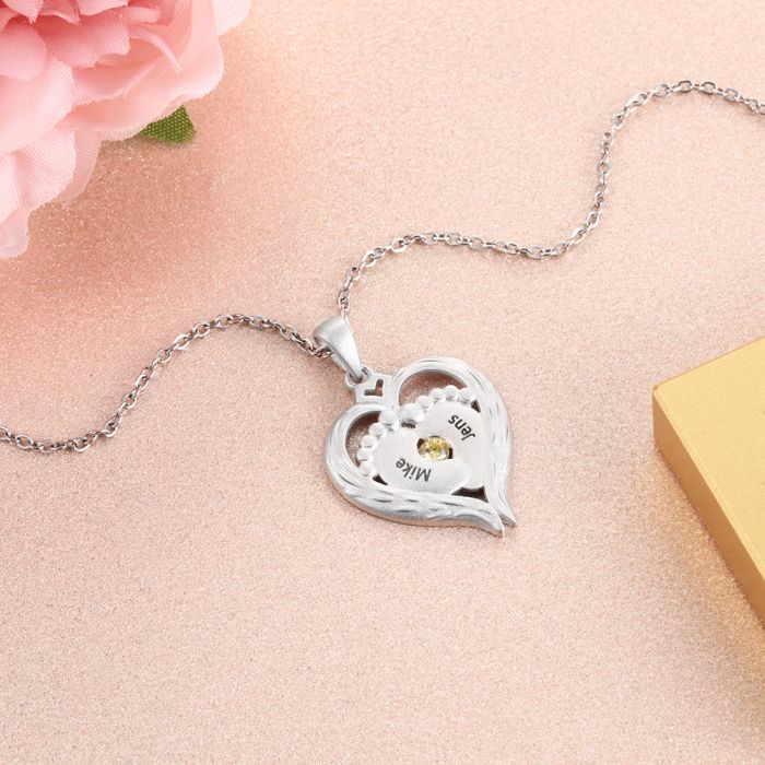S925 Baby Feet Necklace For Mom- Heart Necklace For Mom