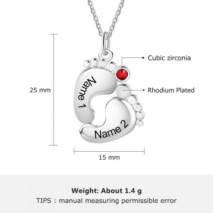 Personalized Rhodium Plated Feet Necklace With Name- Unique Gift For Mom