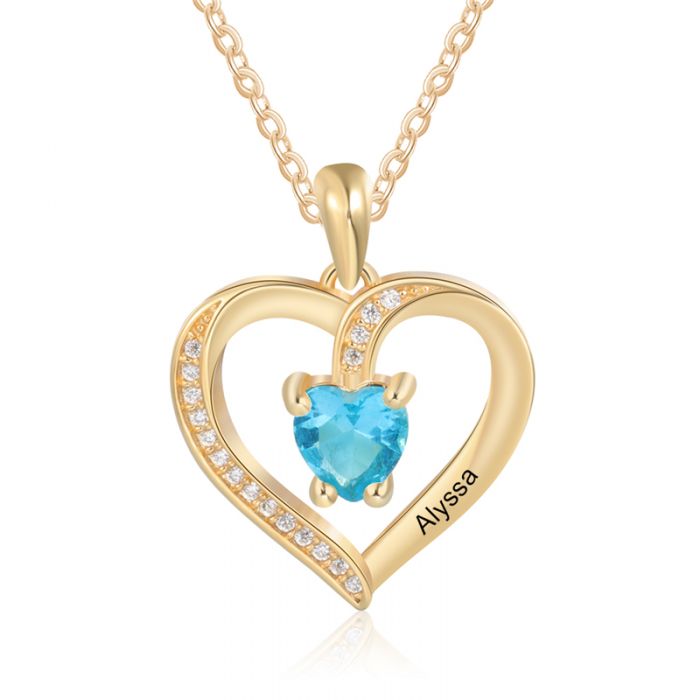 Custom 925 Sterling Silver Birthstone Heart Necklace- Gifts For A Girlfriend's Birthday