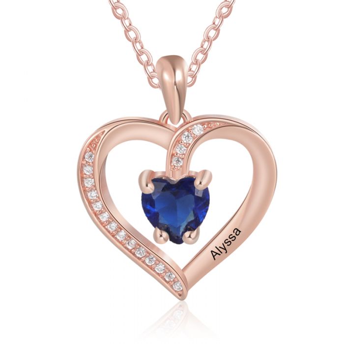 Custom 925 Sterling Silver Birthstone Heart Necklace- Gifts For A Girlfriend&