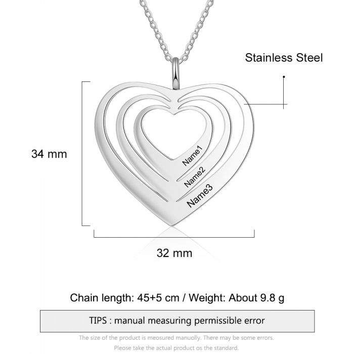 Personalized Heart Necklace With Name-Best Mothers Day Gift With Family Members Name