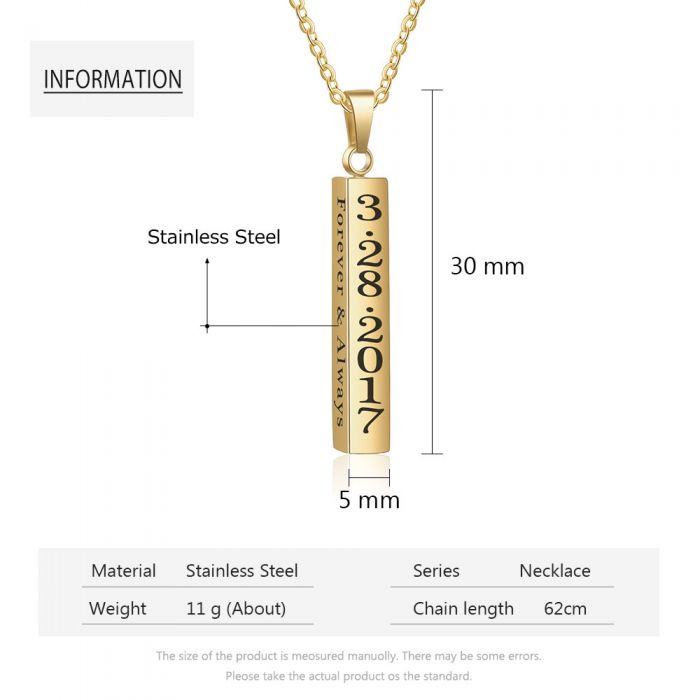 Customize Bar Pendant Necklace-Birthday Gift For 35 Year Old Wife