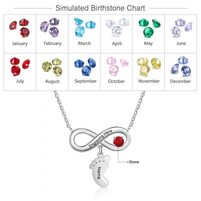 Personalized Birthstone Infinity Baby Feet Necklace- Gift Ideas For Mom On Mothers Day