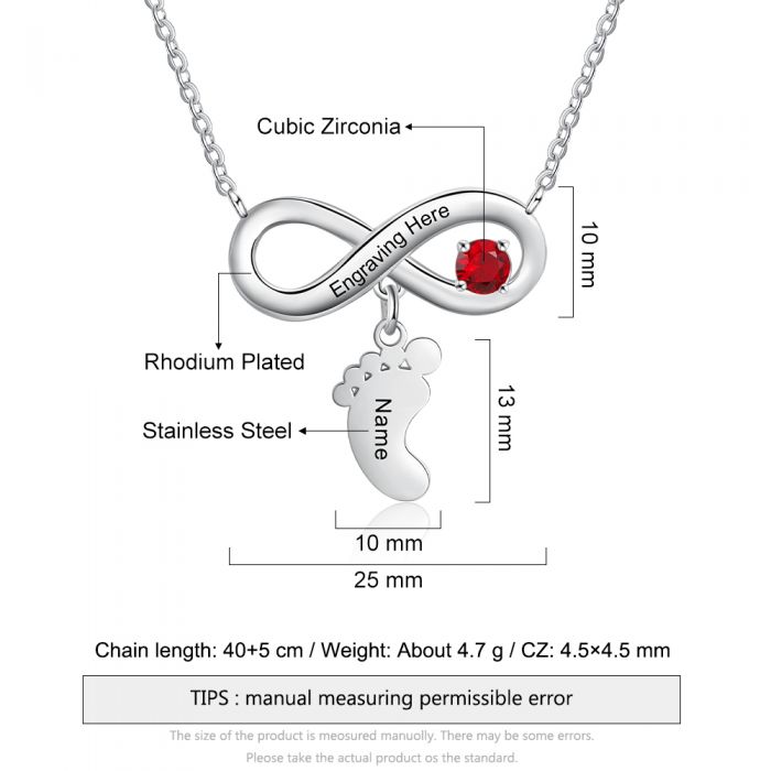 Personalized Birthstone Infinity Baby Feet Necklace- Gift Ideas For Mom On Mothers Day