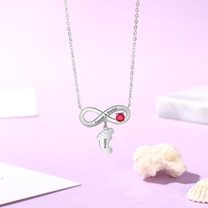 Personalized Birthstone Infinity Baby Feet Necklace- Gift Ideas For Mom On Mothers Day