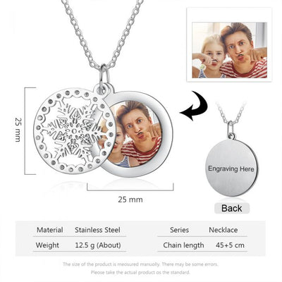 Personalized Christmas Snowflake Necklace With Picture Inside- Best Christmas Gift for Her