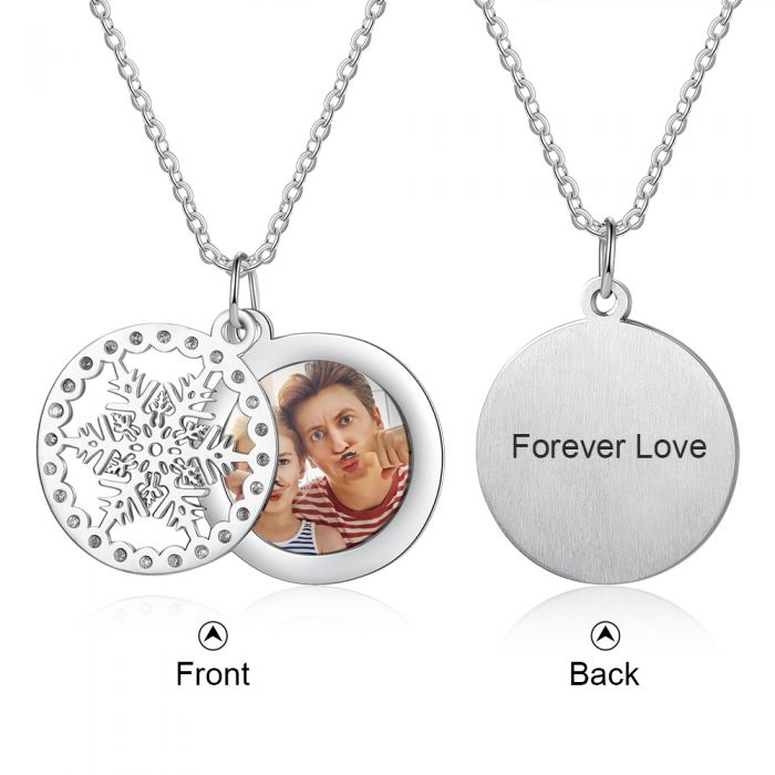 Personalized Christmas Snowflake Necklace With Picture Inside- Best Christmas Gift for Her