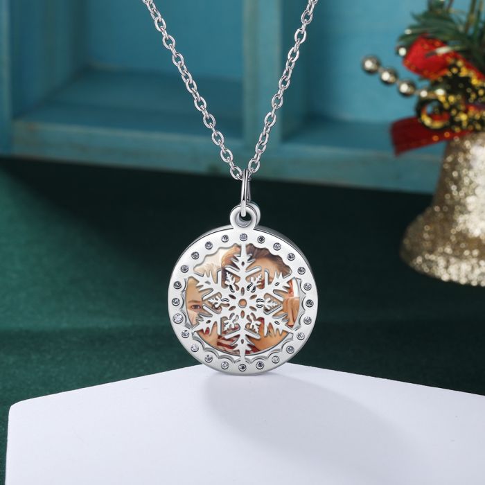 Personalized Christmas Snowflake Necklace With Picture Inside- Best Christmas Gift for Her