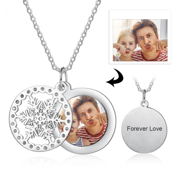 Personalized Christmas Snowflake Necklace With Picture Inside- Best Christmas Gift for Her