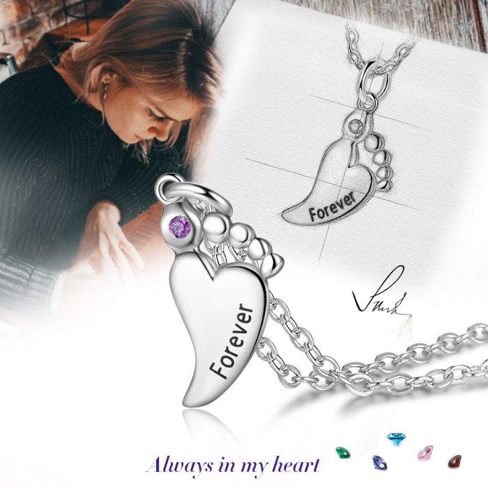 Personalized Birthstone Baby Feet Necklace For Mom- Best Gifts For New Mom- Mothers Day Gift