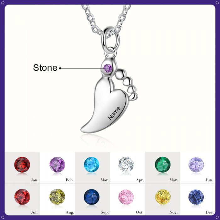 Personalized Birthstone Baby Feet Necklace For Mom- Best Gifts For New Mom- Mothers Day Gift