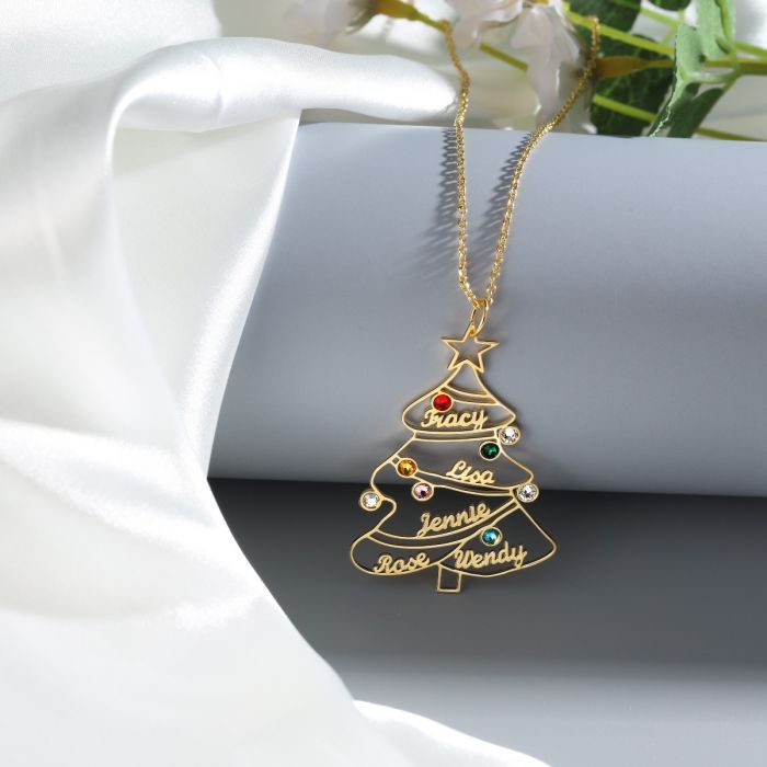 Engraved Christmas Tree Necklace- Fancy  Christmas Jewelry