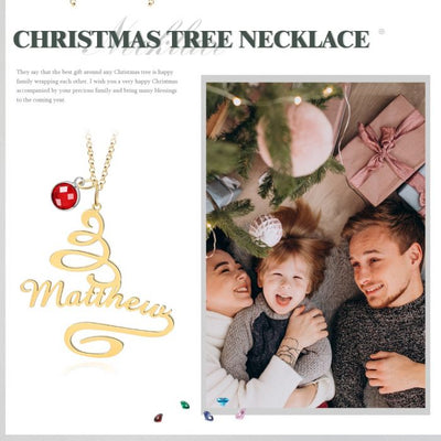 Christmas Tree Birthstone Name Necklace