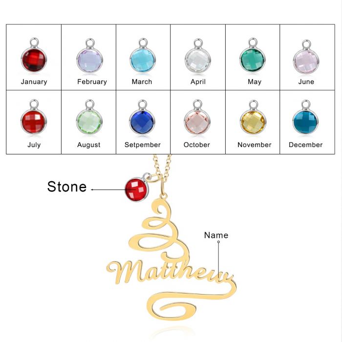 Christmas Tree Birthstone Name Necklace
