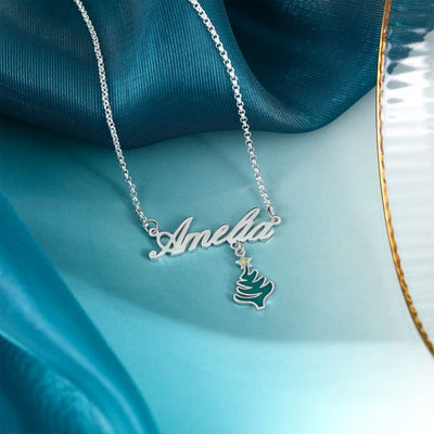 Personalized Christmas Tree name Necklace- Gift for Women