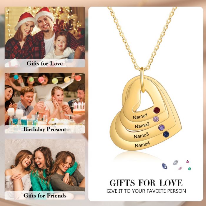 Personalized Multiple Heart Necklace-Valentines Gifts For Kids
