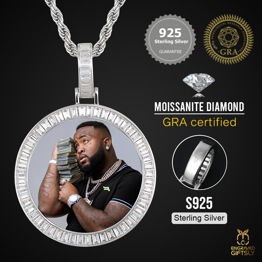 S925 Sterling Silver Picture Necklace-Moissanite Memory Medallion Necklace