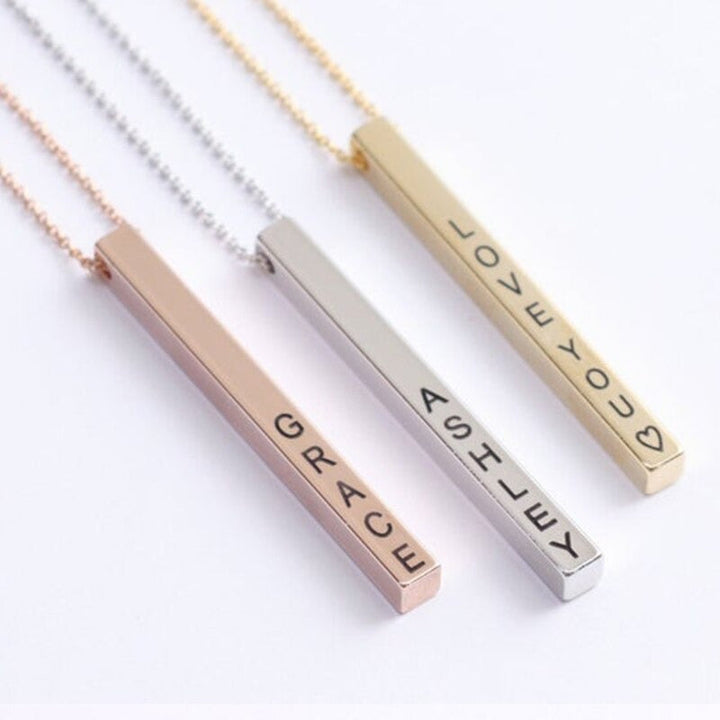 Custom Vertical Bar Necklace, Engraved Date Name