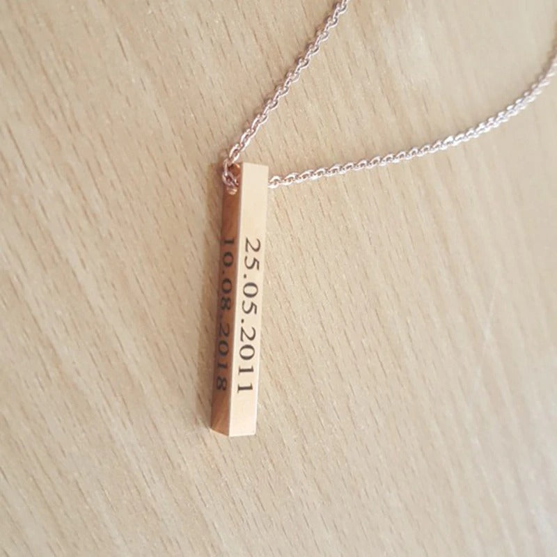 Custom Vertical Bar Necklace, Engraved Date Name