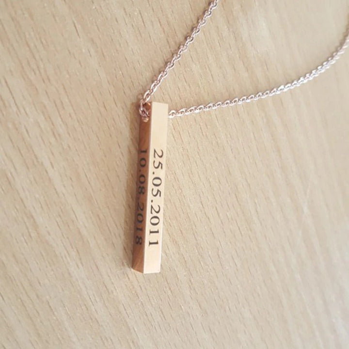 Custom Vertical Bar Necklace, Engraved Date Name
