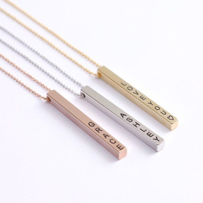 Custom Vertical Bar Necklace, Engraved Date Name