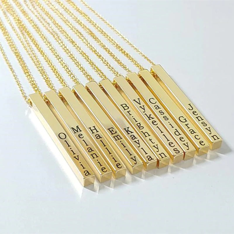 Custom Vertical Bar Necklace, Engraved Date Name