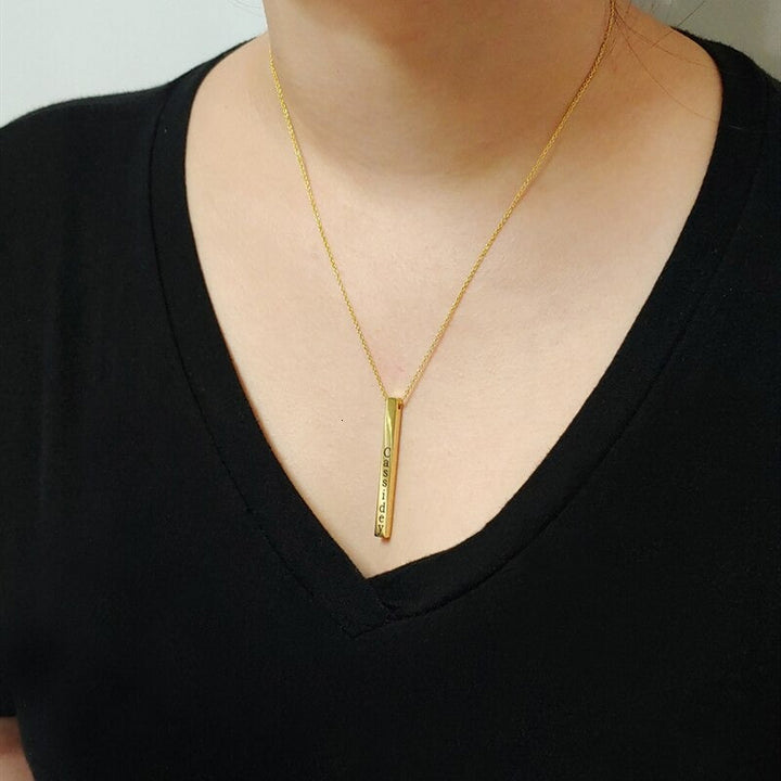 Custom Vertical Bar Necklace, Engraved Date Name