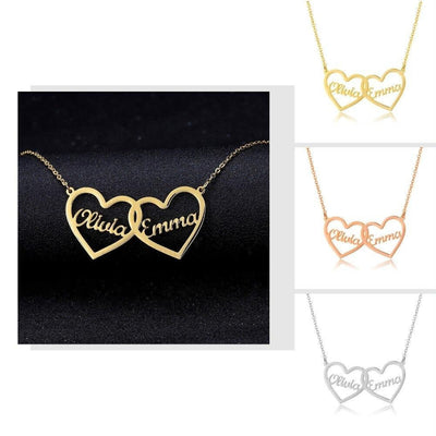Double Heart Letter Necklace- Personalize Letter Necklace- Anniversary Gifts- Birthday Gifts