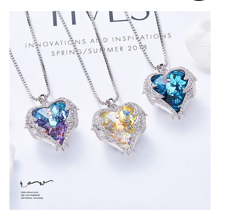 Crystal Heart Necklace- Swarovski Crystal Purple Heart Necklace- Swarovski Crystal Heart Angel Wings Necklace