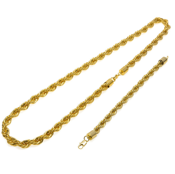 Hip Hop Jewelry Sets- 10mm Rope Chain Necklace & Bracelet