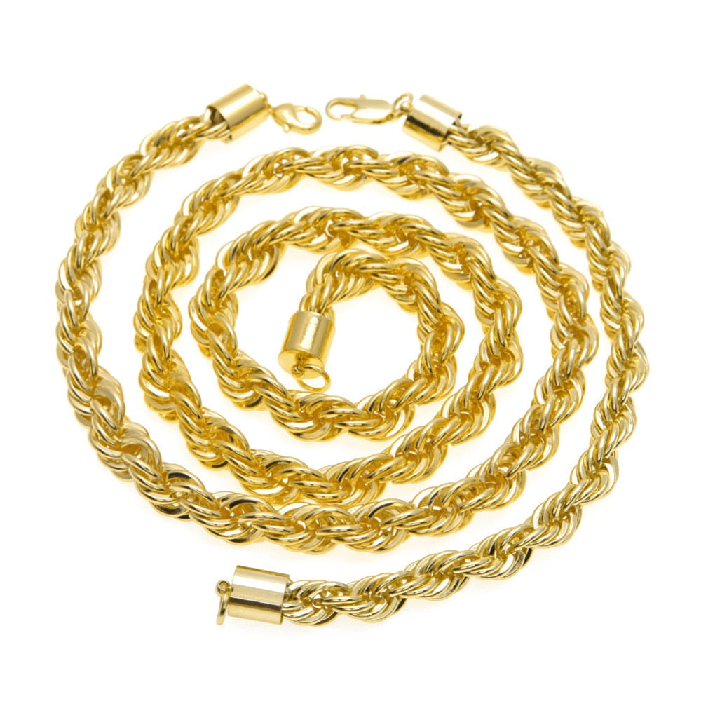 Hip Hop Jewelry Sets- 10mm Rope Chain Necklace & Bracelet