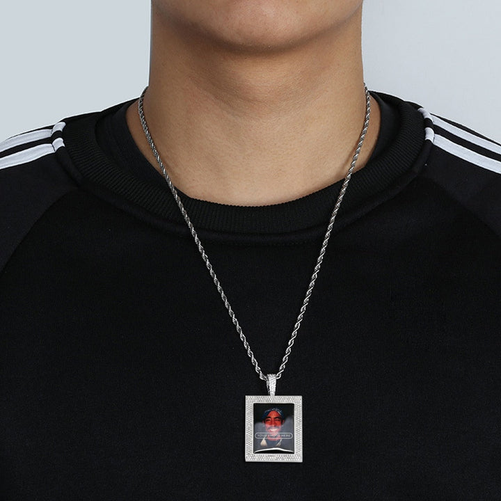 Personalized 14K Gold Square Photo Pendant Necklace
