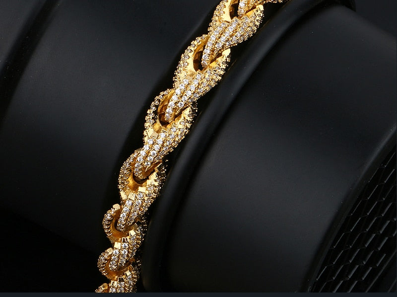 8mm Rope Chain Rhinestone Bracelets- 18K Gold Plated Hip Hop Bracelet