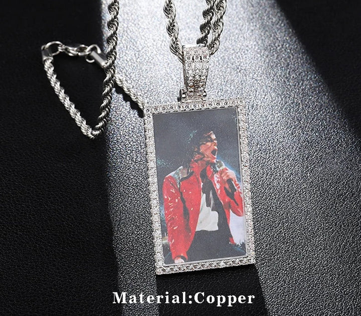 Personalized Square Pendant Necklace- Men's Medallion Necklace