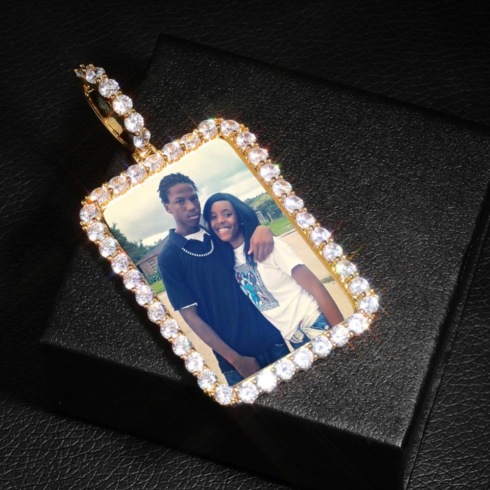 Custom Square Photo Medallion Necklace With Sparkle Stone