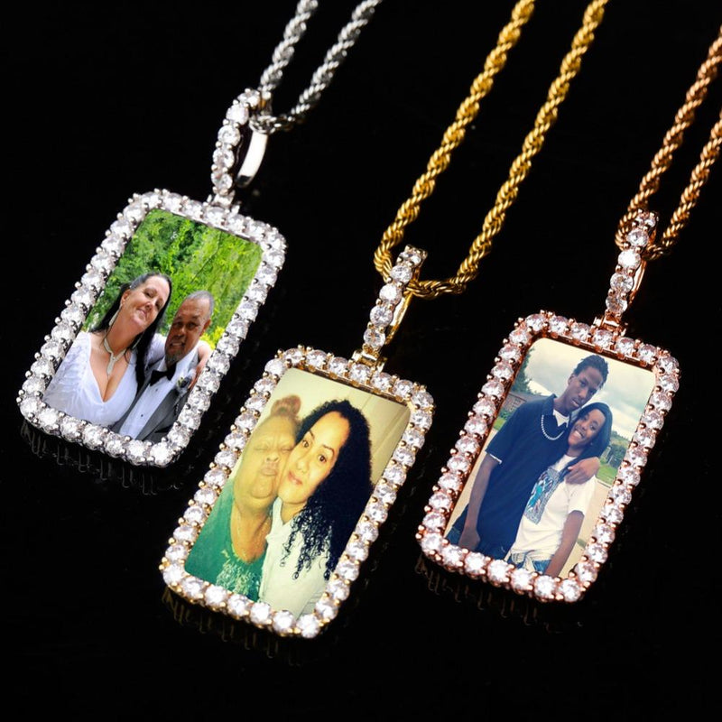 14K Gold Plated Personalized Square Photo Necklace- Best Gift For Dad