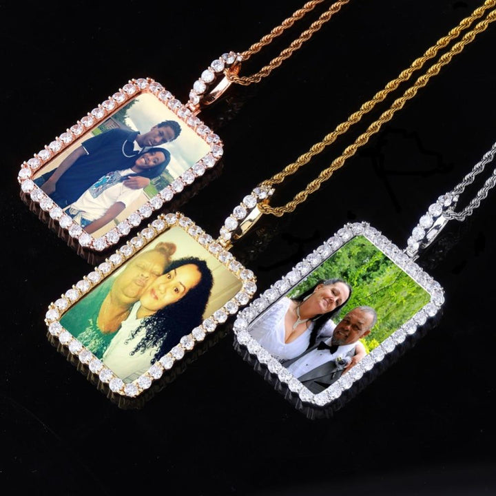 14K Gold Plated Personalized Square Photo Necklace- Best Gift For Dad