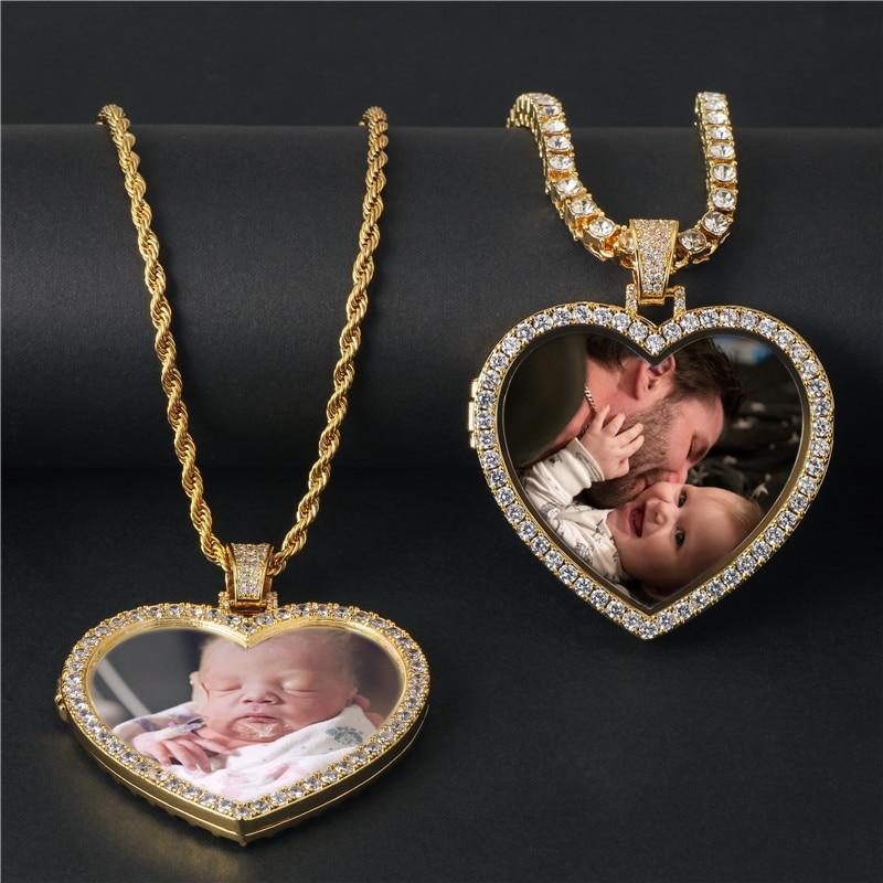 Custom Heart Photo Medallions Necklace Christmas Gifts For Dad