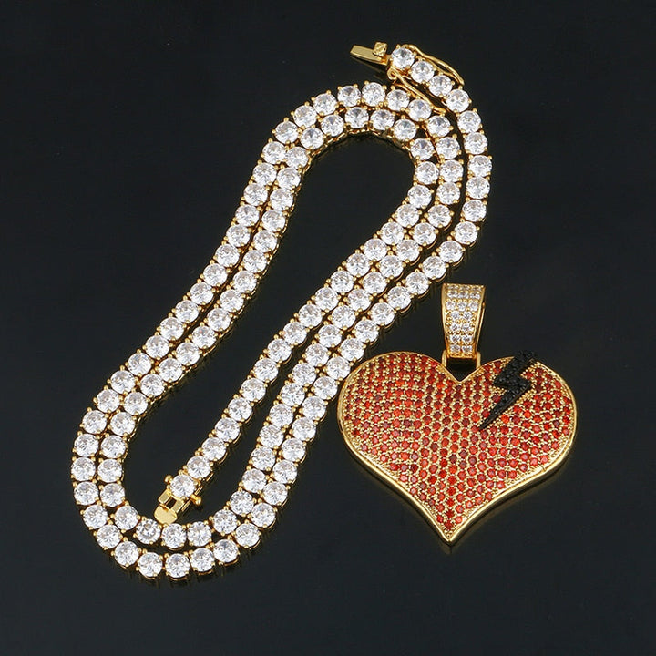 Broken Heart Pendant Necklace - Hip Hop Jewelry For Women Men