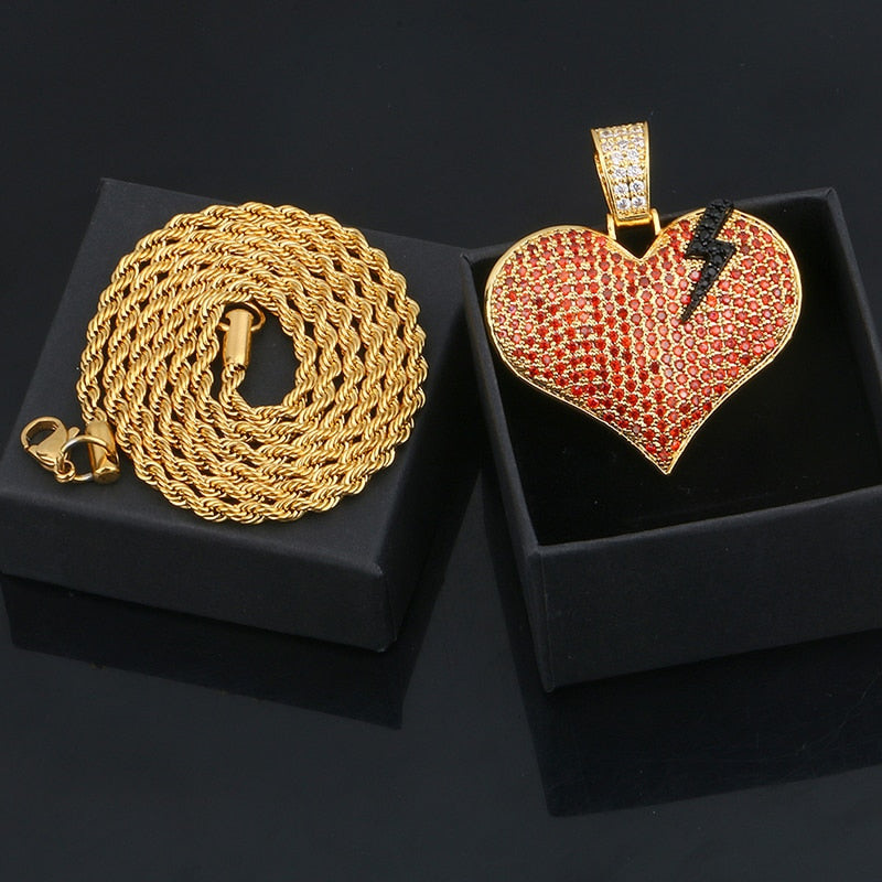 Broken Heart Pendant Necklace - Hip Hop Jewelry For Women Men