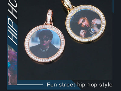 18K Gold Plated Photo Necklace- Hip-Hop Gifts For Men- Memory Medallion Necklace