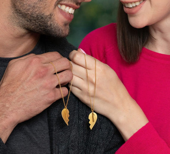 Personalized Couple Heart Necklace- Gifts For Couple- Necklace For Couple