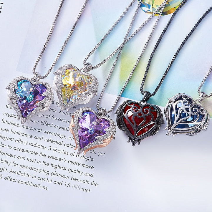 Crystal Heart Necklace- Swarovski Crystal Purple Heart Necklace- Swarovski Crystal Heart Angel Wings Necklace