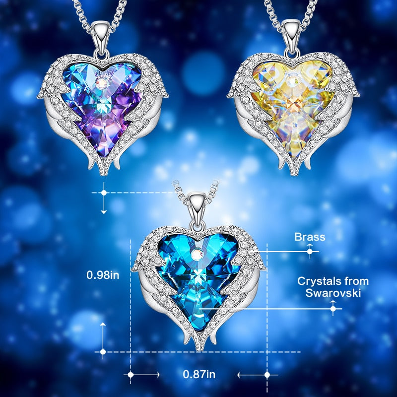 Crystal Heart Necklace- Swarovski Crystal Purple Heart Necklace- Swarovski Crystal Heart Angel Wings Necklace